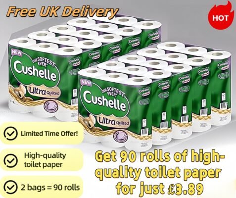 Cushelle Premium Toilet Paper Super Soft 3-ply Thickened. 2 packs = 90 rolls